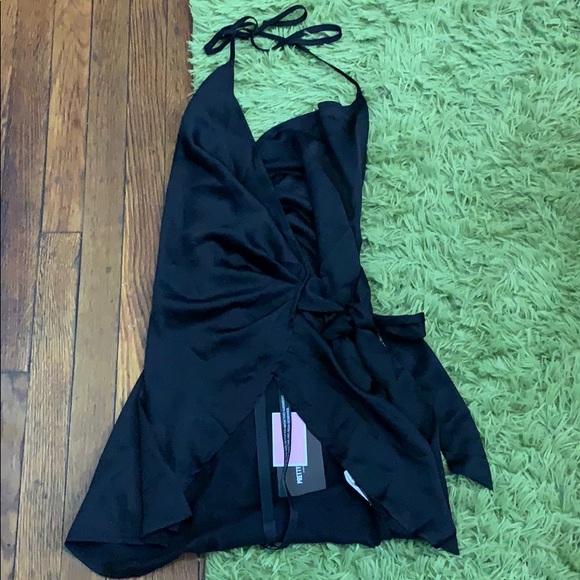 NWT Black Satin Wrap Dress - Picture 1 of 2